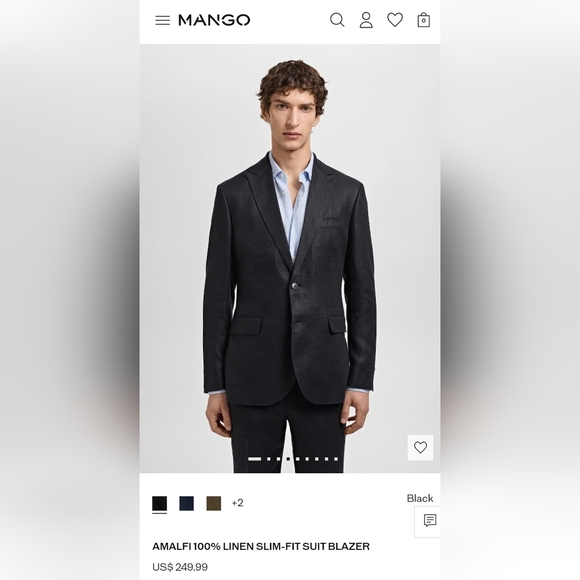 Mango Mens Slim Fit Tailored Sz 44 Black Linen Blazer. Unlined. 100% Linen NWT